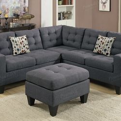 Brand New Blue Grey Sectional Sofa With Ottoman 