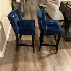 Near New Blue Velvet Bar Stools