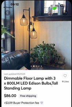 Dimmable 3-Light Industrial Floor Lamp