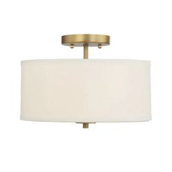 Meridian M60008NB Semi Flush - white Fabric Shade with Natural Brass