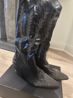 Black Rhinestone Cowboy Knee-High Boots