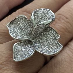 Orchid Flower Tiffany Style Ring with Zirconia Jewelry Ring Size 7 Silver