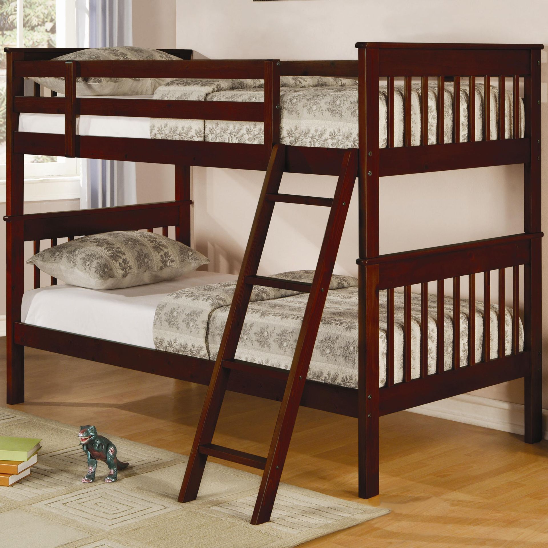 Twin bunk bed with ladder
