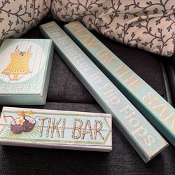 Set of 4 Beach/Tiki Bar Wooden Decorative Signs