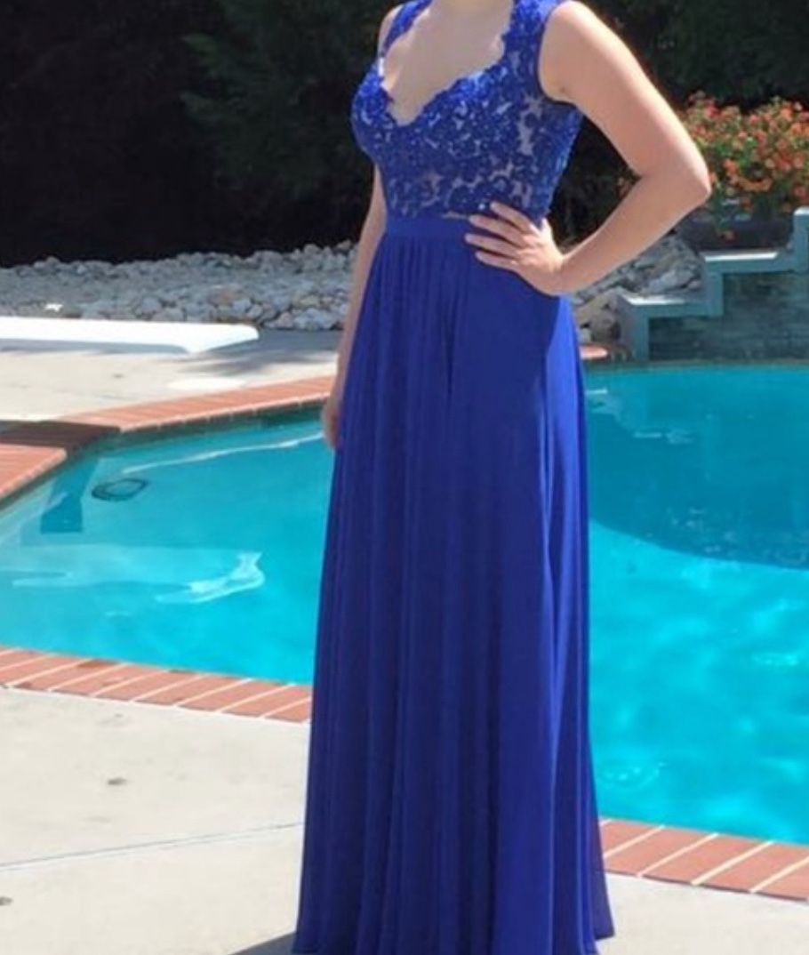 Blue Lace Chiffon Dress