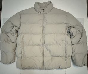 NWT  Maison Article  Puffer Jacket  Full Zip  Embroidered  Beige  Men  Size 2XL