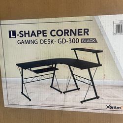 New In Box 53 Inch L Shape Corner Gaming Game Style Office Computer Desk Table Furniture Black With Monitor Stand 