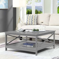 New In Box High Quality Modern Gray 36in Square Wooden Coffee Table