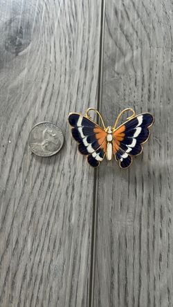 Beautiful enamel and gold colored metal, not gold butterfly brooch