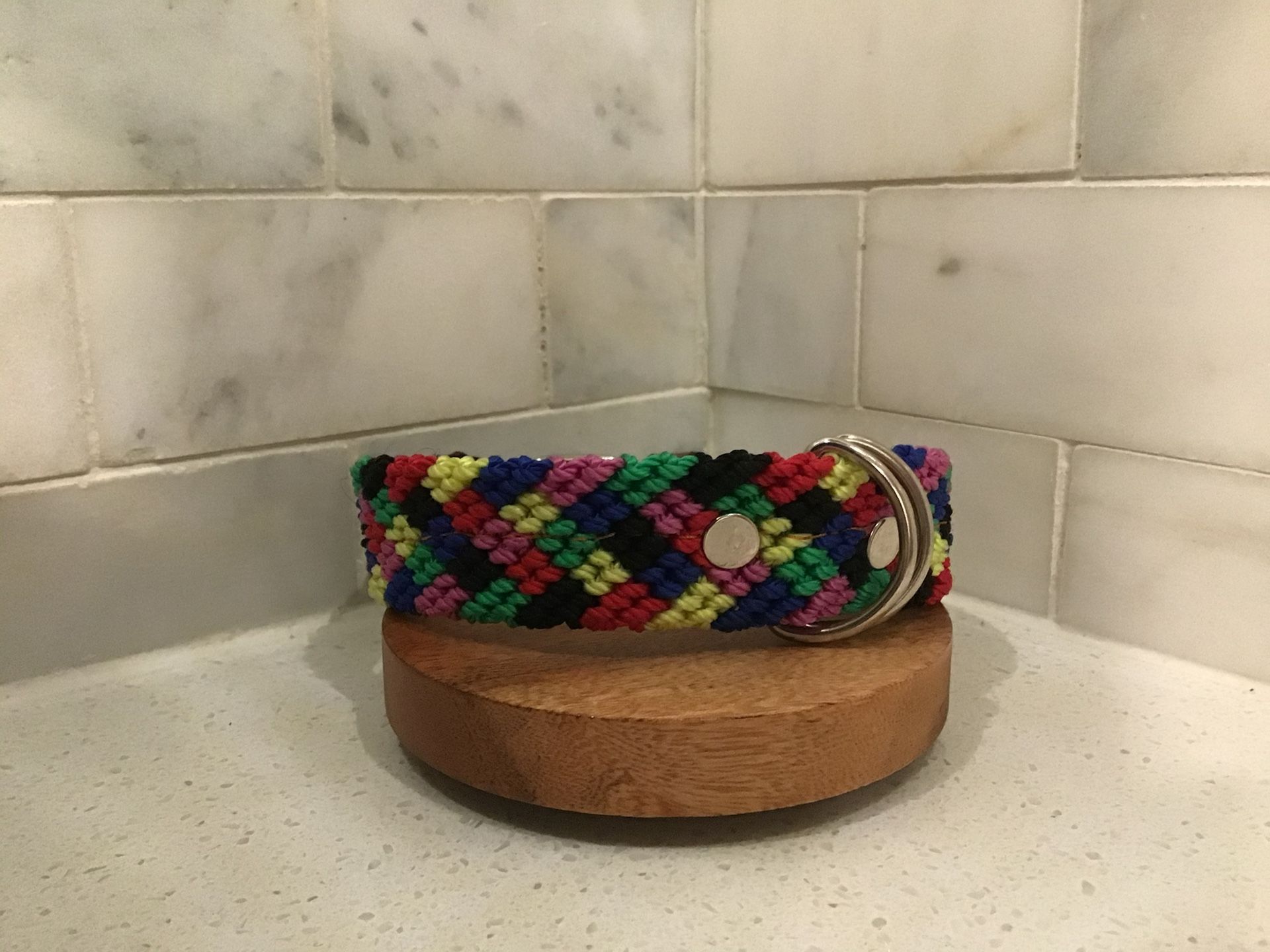 Handmade Dog Collar – 14” S – Multicolor Diamond Weave