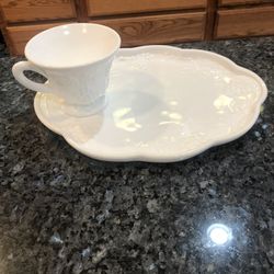 Old Vintage 1960’s Milk Glass Plate With Cup.  Preowned Excellent Condition 