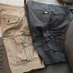 Two pairs of Levis Cargo Shorts Men's 34 Black Cotton Casual Flat Front