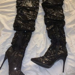 Sequin Thigh High Boots