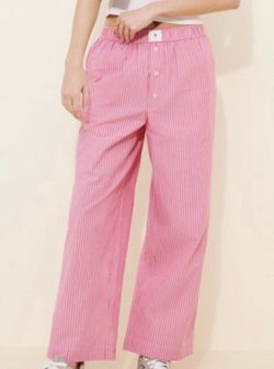 Anthropologie Wren Boxer striped white and red 100% cotton wide leg pull on loungewear pajama pants, size S