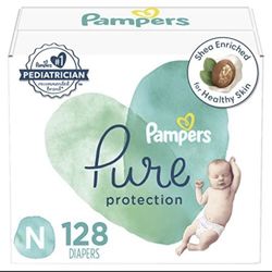 Diapers Size 0, 128 Count - Pampers Pure Protection Disposable Baby Diapers, Hypoallergenic and Unscented Protection, Enormous Pack (Packaging May Var