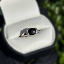 Jewelry 10k solid white gold diamonds malachite 2.6TW ring sz 7.00