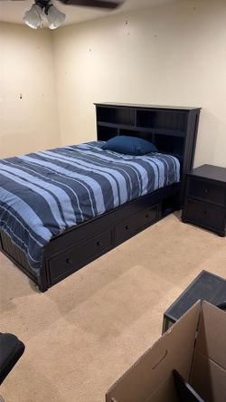 Dark Blues Full Bed with Night Stand