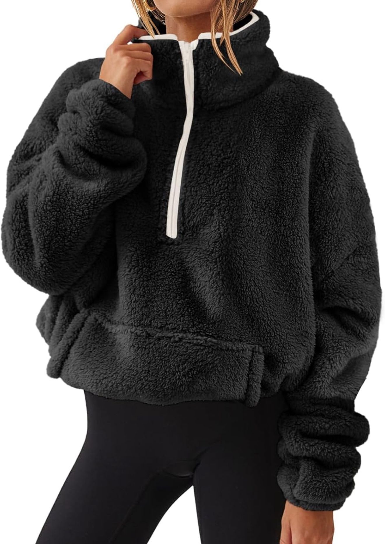 Black Sherpa Half Zip Pullover