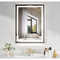 24 in. W x 32 in. H Rectangular Framed LED Anti-Fog Wall Bathroom Vanity Mirror, Tempered Glass, Backlit & Front Light $60