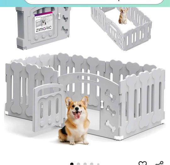 Dog Playpen, Puppy Playpen for Small Dogs, Indoor Dog Play Pen with Door & Lockable Gate, Foldable Portable Pet Fence, 61" x 61" x 24", Easy to Assemb