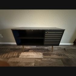 Record Player Media Stand Black