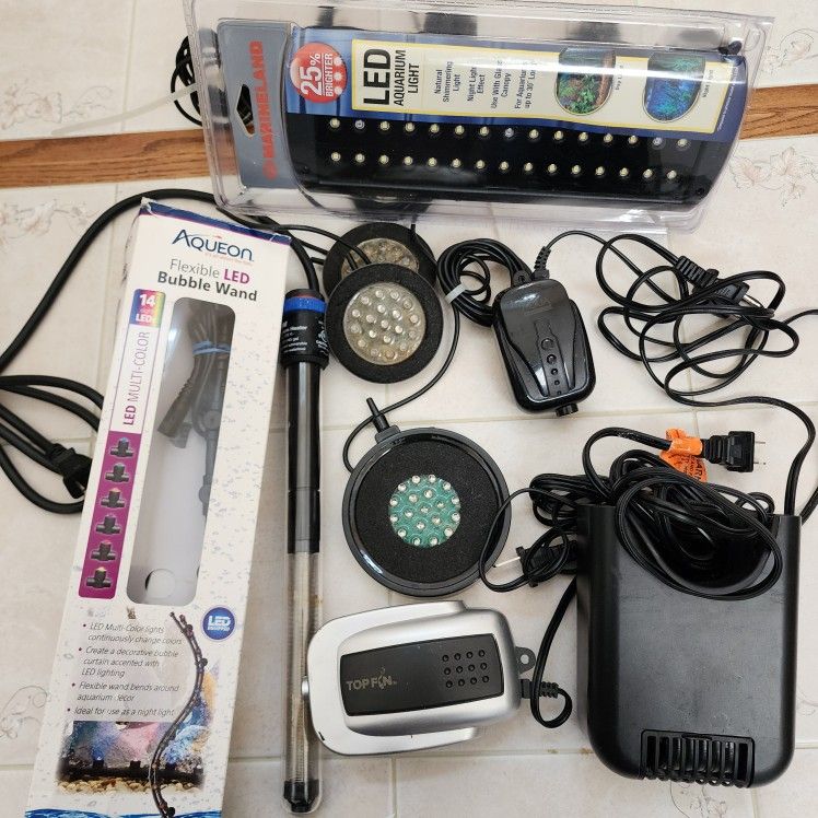 Aquarium led lights, air pumps and heater bundle