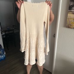 Cream Knit Sweater Dress Long Sleeve