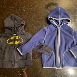 Lot of 2 Baby Boy Size 2T Toddler Hooded Zippered Jackets Black & Yellow Batman Blue & Gray Old Navy