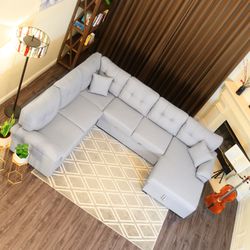 KaMic 118" 5-Seat Fabric U-Shaped Left Facing Sectional Sleeper Sofa Upholstery with Storage Chaise and Pull Out Sleeper