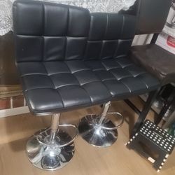 
CONCETTA Bar Stools - Set of 2 Adjustable Swivel PU Leather Counter Seats, Black