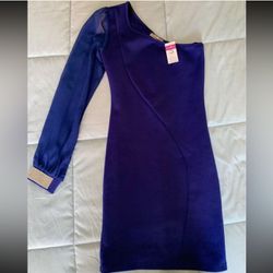 Royal blue one sleeve dress from Basic. New with tags size Small.