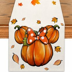 NEW! - Fall Minnie Pumpkin Bow Table Runner 🎃🍂 Autumn Halloween Decor