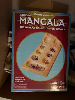 Wooden Mancala Board Game with Glass Stones + FREE Jenga