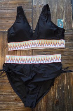 New Blooming Jelly Black Zigzag Bikini Set XL