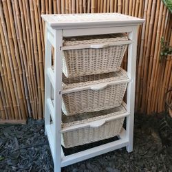 Wood Tower Wicker Drawers 