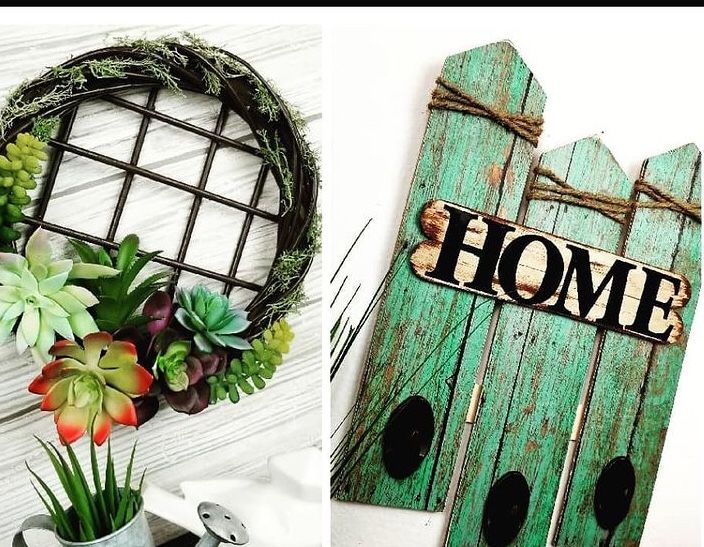 Picket fence home sign w farm style succulent wreath πΈπΈ