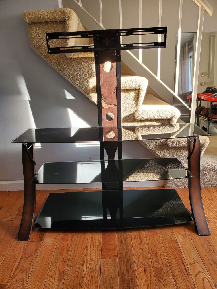 3 tiers glass shelves TV stand with wall mount light weight easy to move anywhere