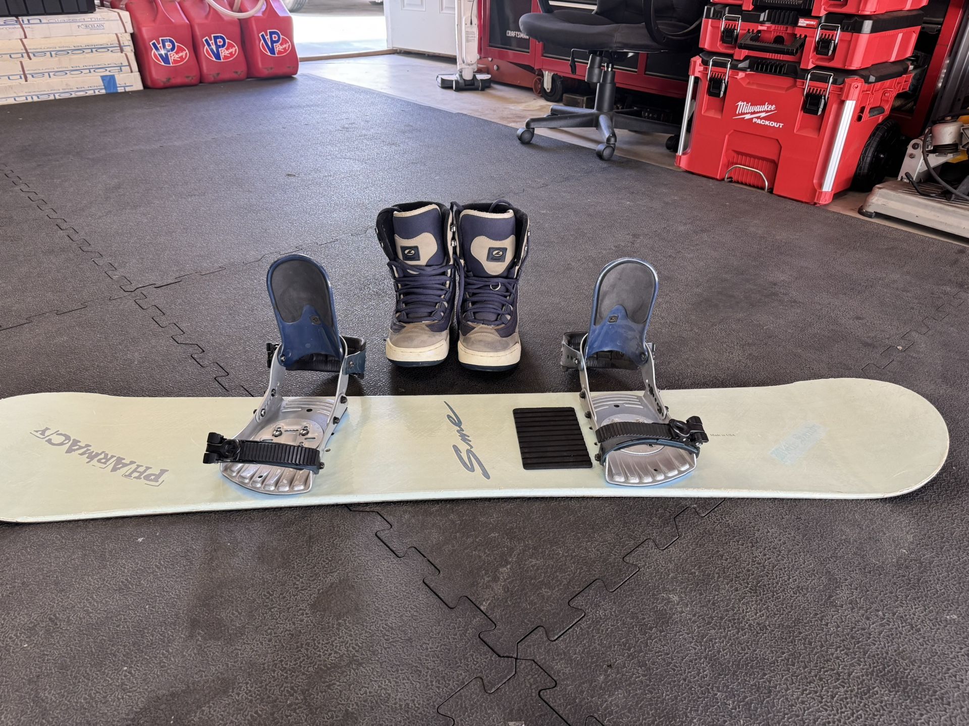 Snowboard with Boots and Bindings