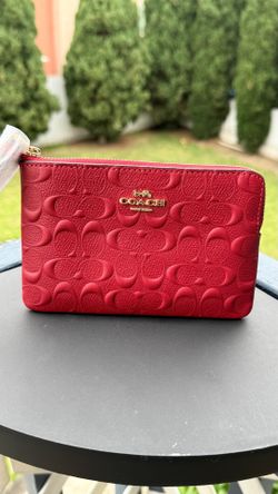 COACH Corner Zip Wristlet Gold and Electric Red