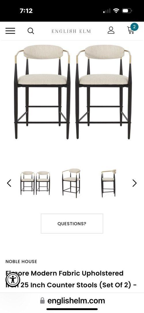 English elm Elmore Modern Fabric Upholstered Iron 25 Inch Counter Stools ivory fabric