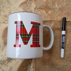 Red Plaid Monogram Mug - 'M'