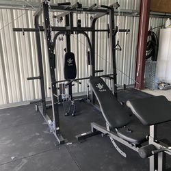 SMITH MACHINE/ PULLEY SYSTEM/ SQUAT RACK/ ADJUSTABLE BENCH/ BARBELL/ OLYMPIC BUMPER PLATES/ GYM EQUIPMENT/ FREE DELIVERY 🚚 