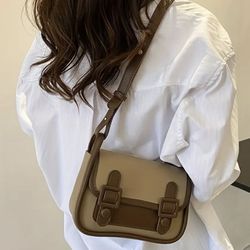 Vintage Messenger Shoulder Bag, Faux Leather Handbag