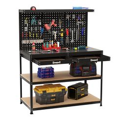 New Heavy Duty 48" x 24" Workbench Heavy-Duty WorkTable with 3 PCs Pegboard Drawer & Shelves Black  New in box TH10086BK  This robust and versatile 48