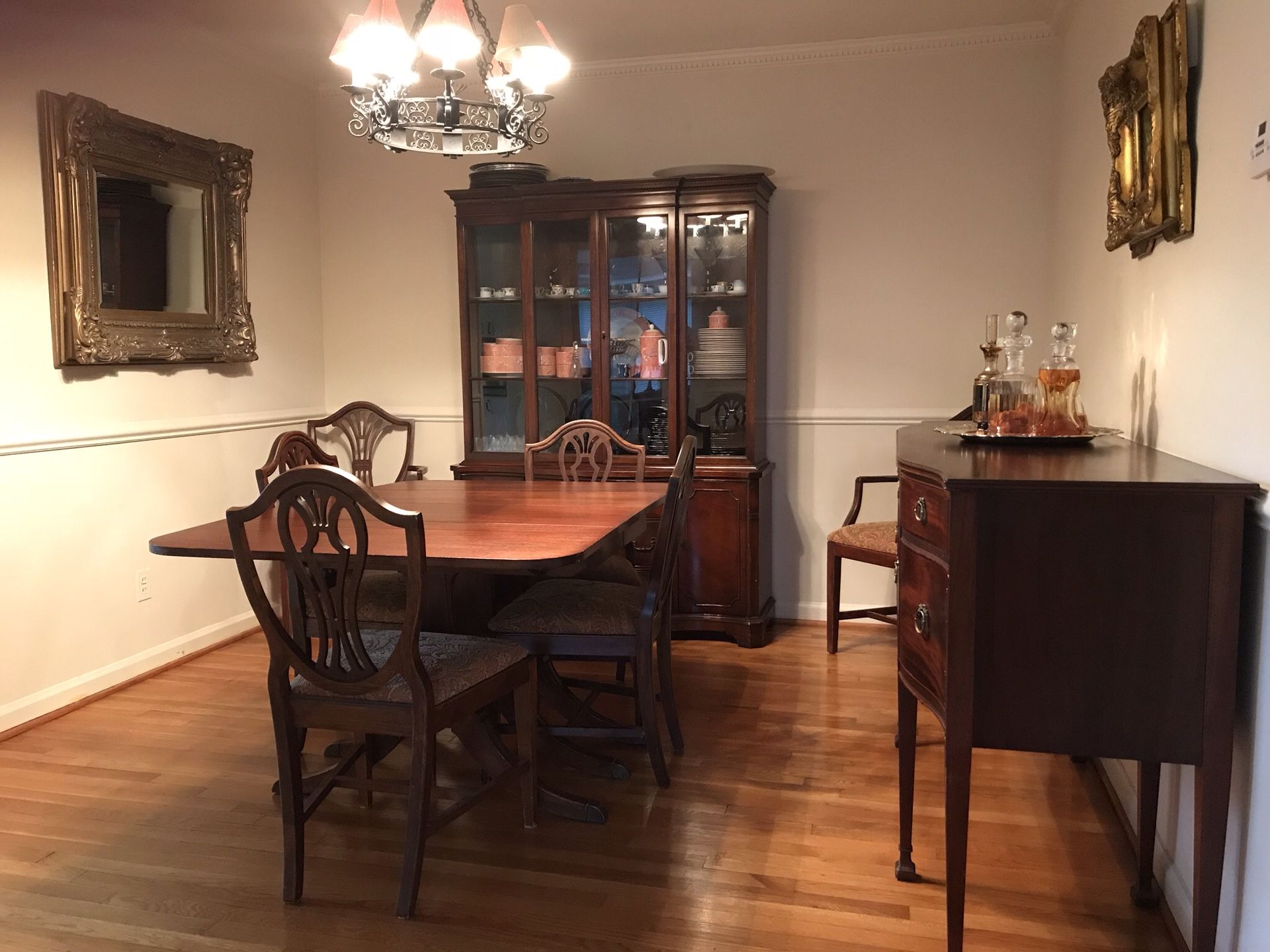 Mahogany expandable table and China closet only