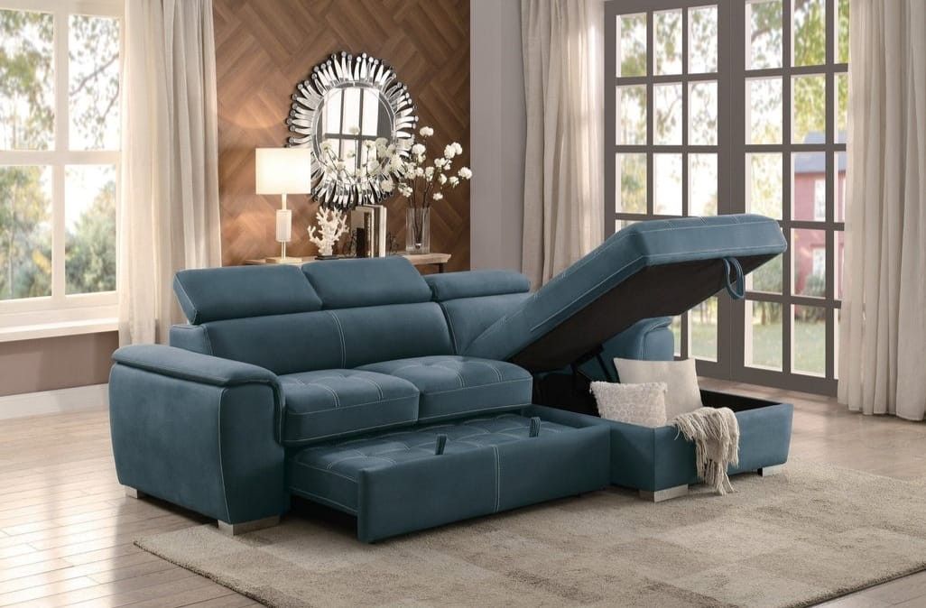 🎀Ferriday Blue Storage Sleeper Sectional   🥇Very Special Product  