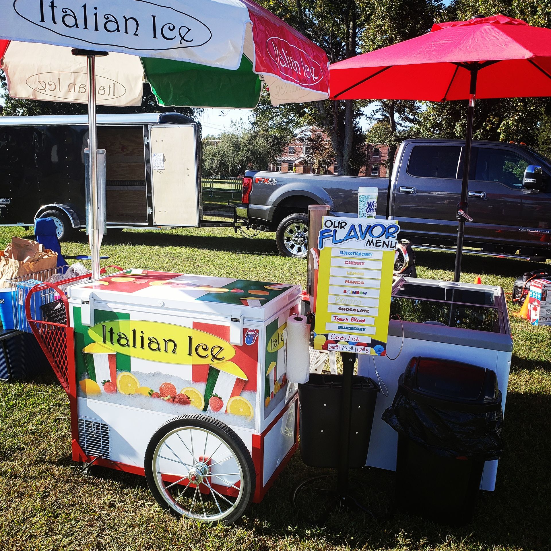 (2) Water Ice Carts Plus 6x12 Franklin Trailer Water Ice Cart, Generator, Cups, Spoons, And Many Other Supplies