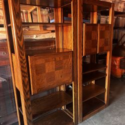  Vintage Solid Wood Display Bookcase Cabinet( Set Of 2 )  With Adjustable Shelves