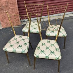 Four Mid Century Brass Italian Dining Chairs 