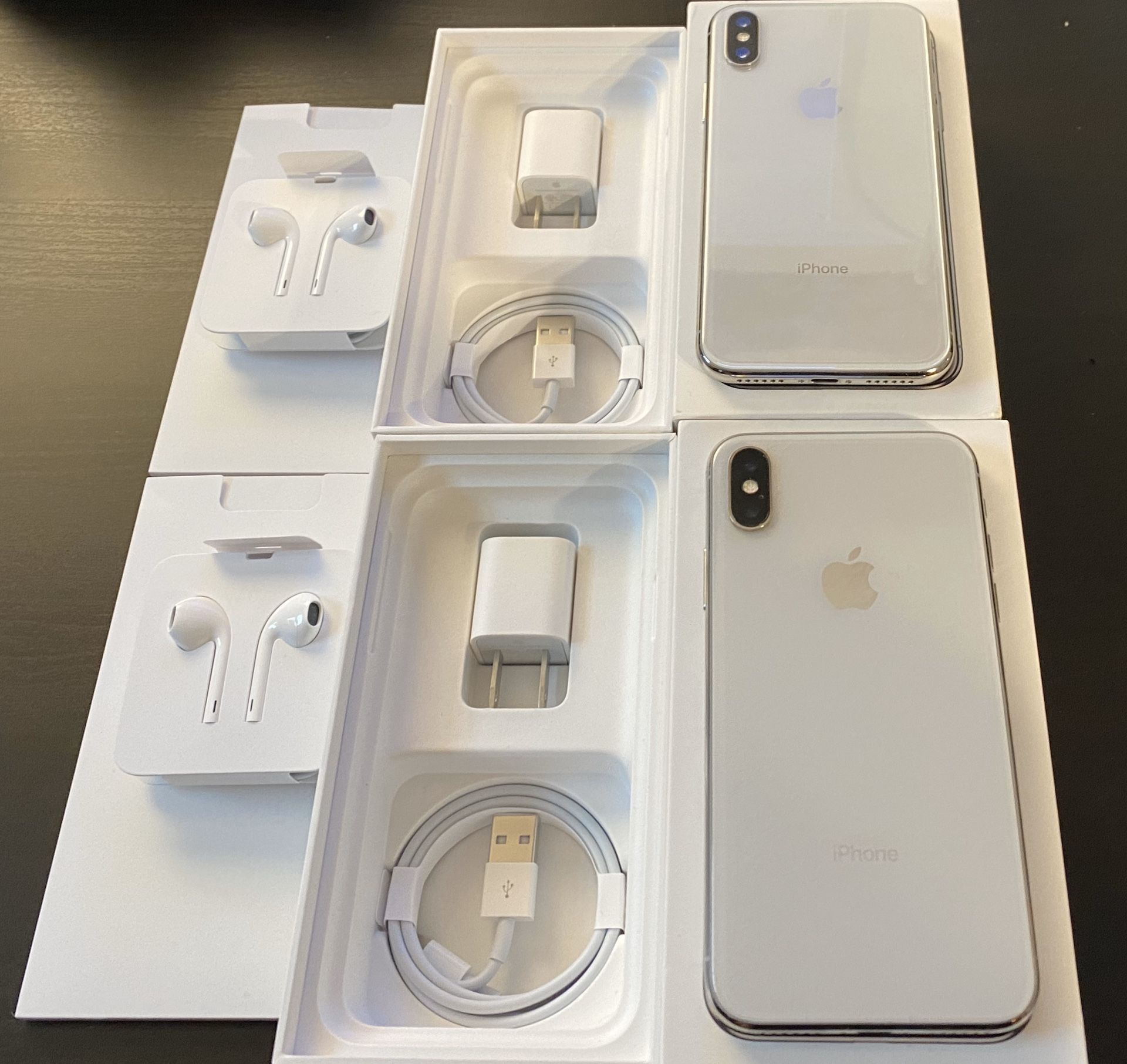 TWO iPhone X 64GB Silver + 7 Cases